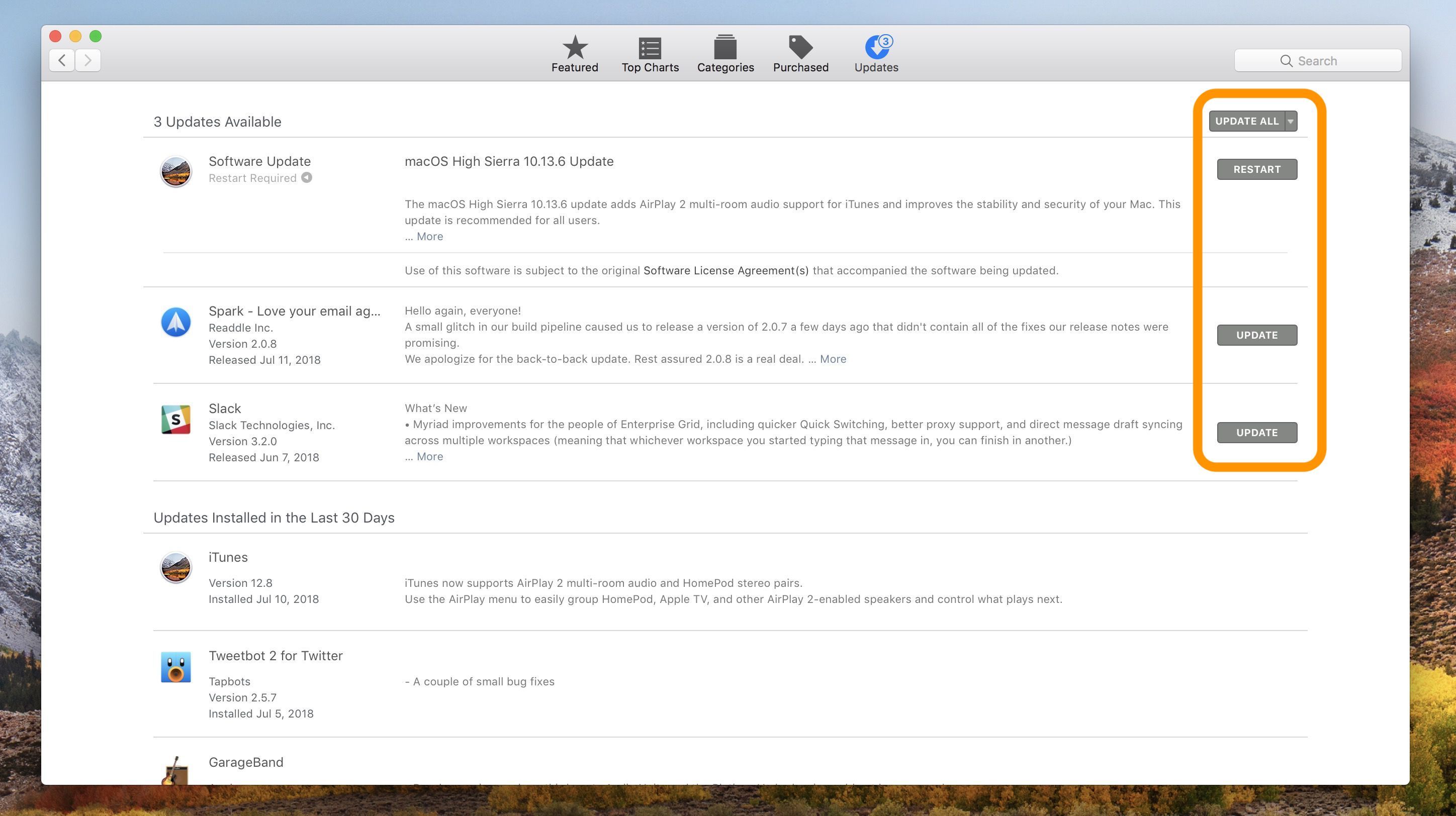 find update history in mac